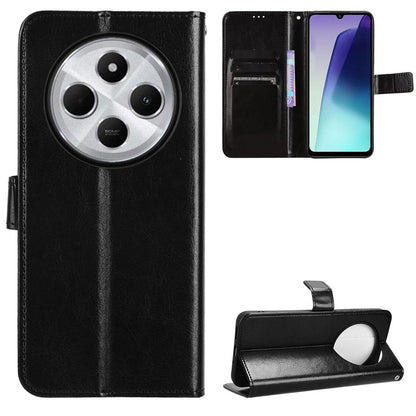 For Redmi 17C 4G / 14C 4G / 14R / A4 Retro Crazy Horse Texture Vegan Leather Phone Case - Black - EDA009202105A