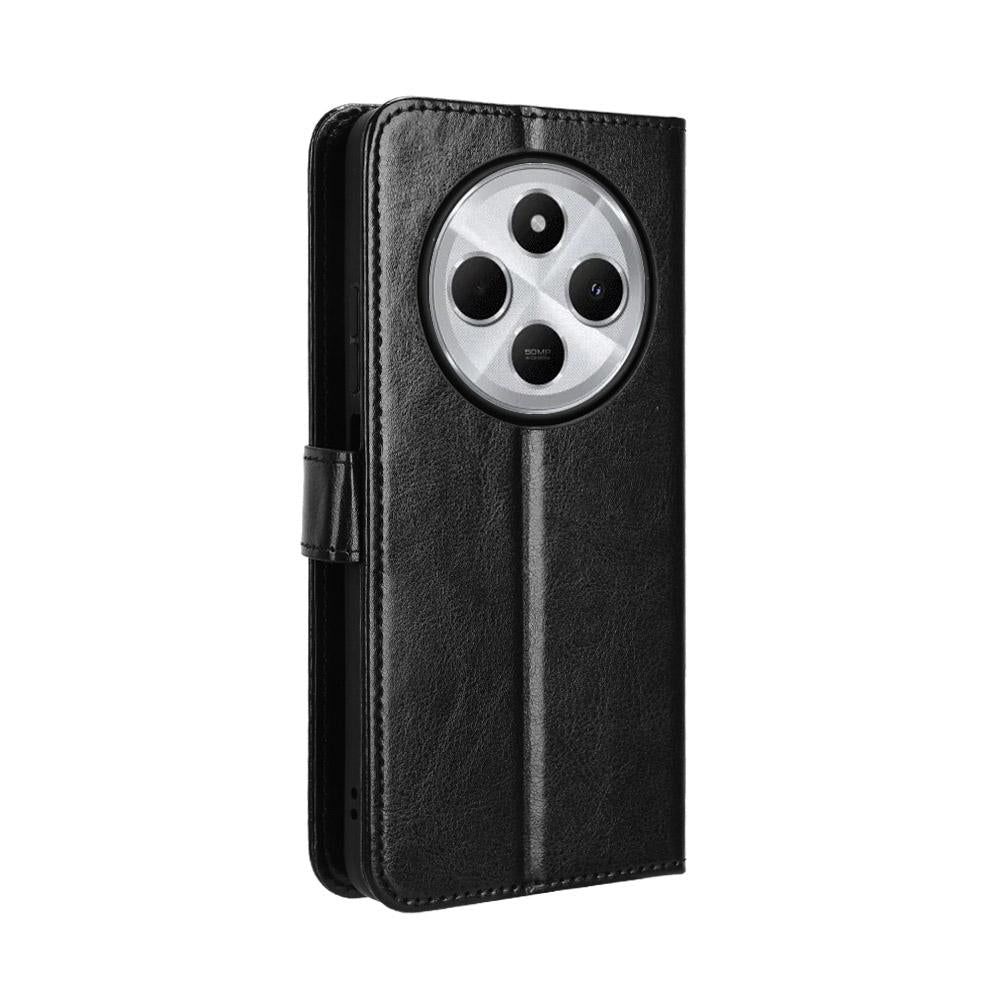 For Redmi 17C 4G / 14C 4G / 14R / A4 Retro Crazy Horse Texture Vegan Leather Phone Case - Black - EDA009202105A