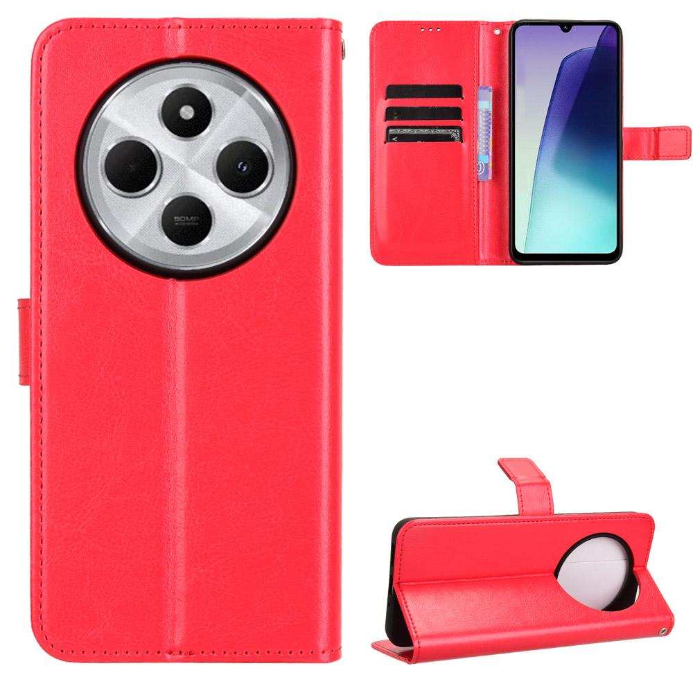 For Redmi 17C 4G / 14C 4G / 14R / A4 Retro Crazy Horse Texture Vegan Leather Phone Case - Red - EDA009202105B
