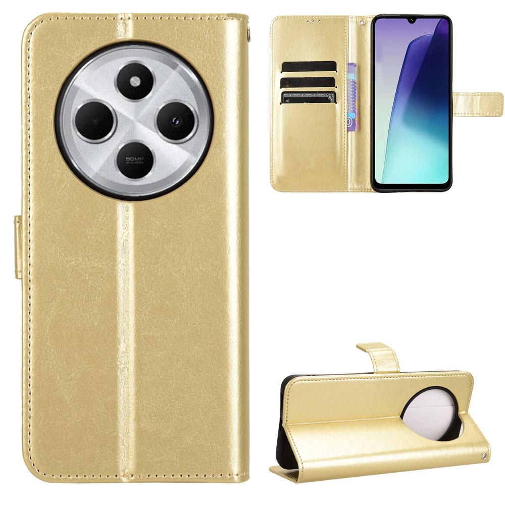 For Redmi 17C 4G / 14C 4G / 14R / A4 Retro Crazy Horse Texture Vegan Leather Phone Case - Gold - EDA009202105C
