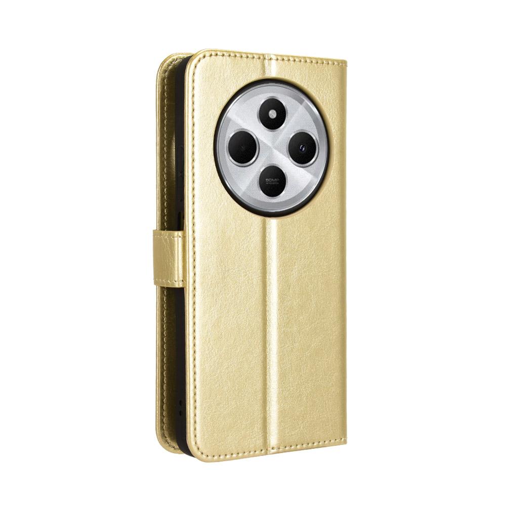 For Redmi 17C 4G / 14C 4G / 14R / A4 Retro Crazy Horse Texture Vegan Leather Phone Case - Gold - EDA009202105C