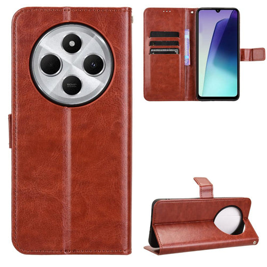 For Redmi 17C 4G / 14C 4G / 14R / A4 Retro Crazy Horse Texture Vegan Leather Phone Case - Brown - EDA009202105D