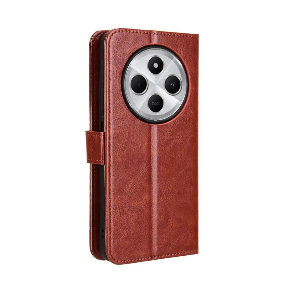 For Redmi 17C 4G / 14C 4G / 14R / A4 Retro Crazy Horse Texture Vegan Leather Phone Case - Brown - EDA009202105D