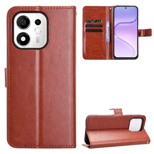 For Honor 600 Smart 5G Retro Crazy Horse Texture Vegan Leather Phone Case - Brown - EDA009202806D