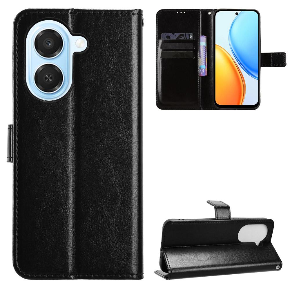 For Honor X7e 4G / Play 80 Plus 5G Retro Crazy Horse Texture Vegan Leather Phone Case - Black - EDA009202807A