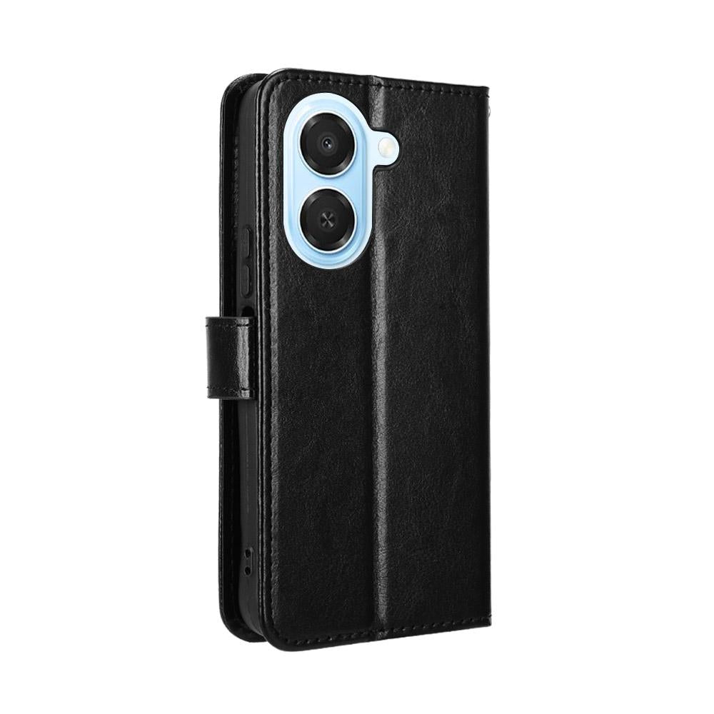 For Honor X7e 4G / Play 80 Plus 5G Retro Crazy Horse Texture Vegan Leather Phone Case - Black - EDA009202807A