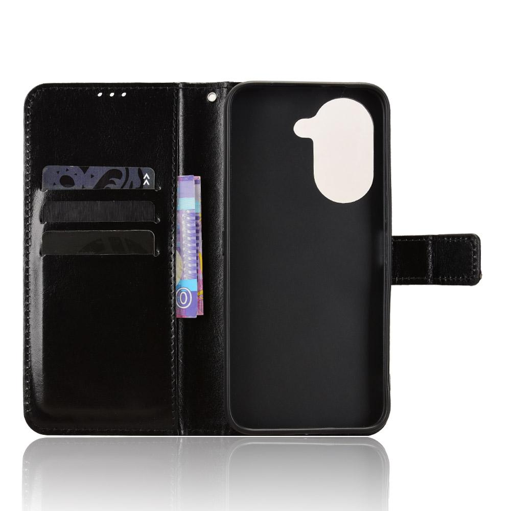 For Honor X7e 4G / Play 80 Plus 5G Retro Crazy Horse Texture Vegan Leather Phone Case - Black - EDA009202807A