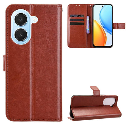 For Honor X7e 4G / Play 80 Plus 5G Retro Crazy Horse Texture Vegan Leather Phone Case - Brown - EDA009202807D