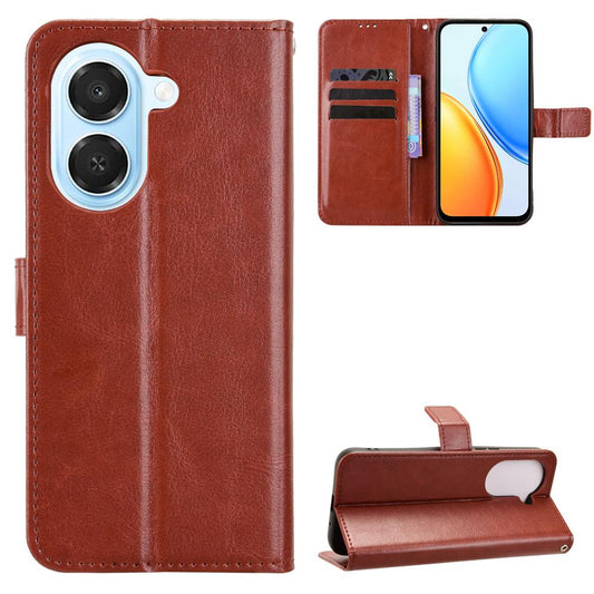 For Honor X7e 4G / Play 80 Plus 5G Retro Crazy Horse Texture Vegan Leather Phone Case - Brown - EDA009202807D