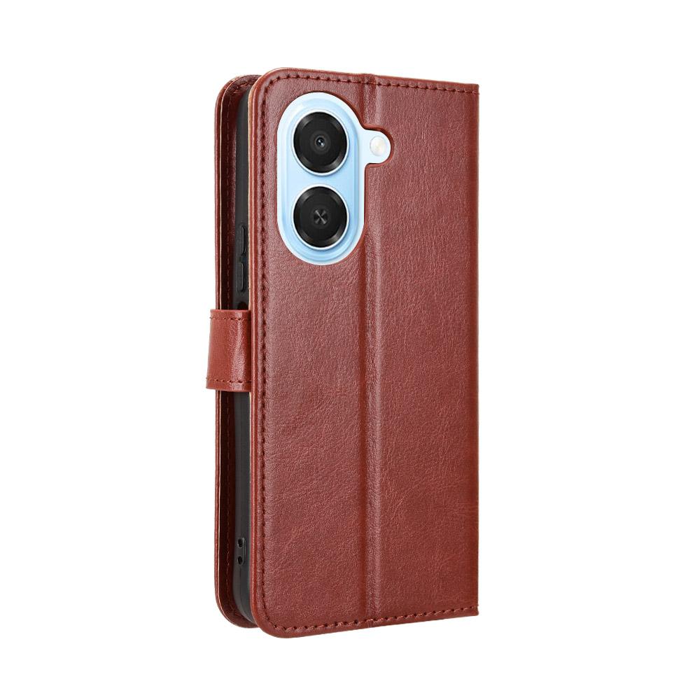 For Honor X7e 4G / Play 80 Plus 5G Retro Crazy Horse Texture Vegan Leather Phone Case - Brown - EDA009202807D