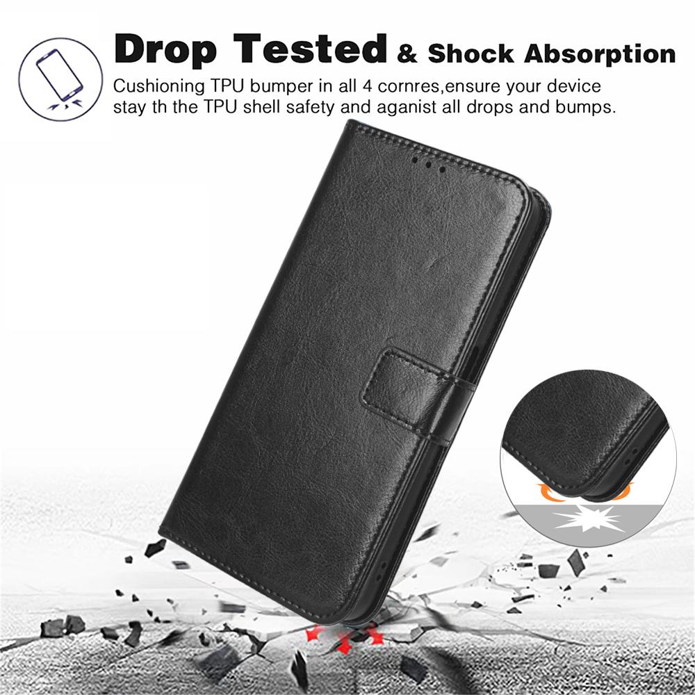 For Honor X7e 4G / Play 80 Plus 5G Retro Crazy Horse Texture Vegan Leather Phone Case - Black - EDA009202807A