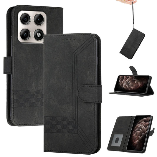 For Motorola Edge 70 Pro 5G Cubic Skin Feel Flip Leather Phone Case - Black - EDA009208803D