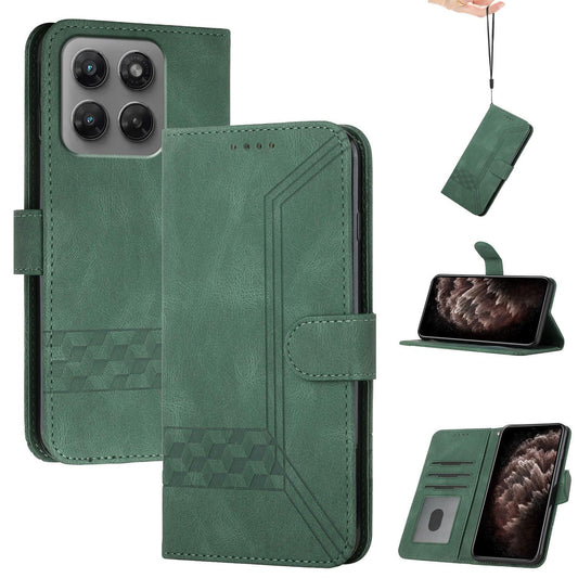 For Motorola Moto G47 / G37 / G37 Power 5G Cubic Skin Feel Flip Leather Phone Case - Green - EDA009208804C