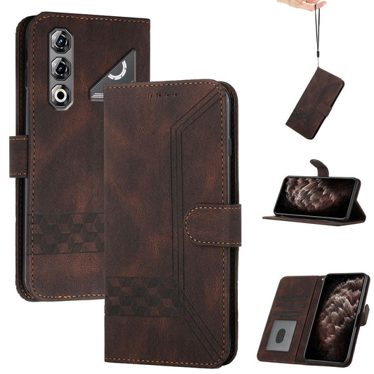 For ZTE nubia Neo 5 Pro 5G Cubic Skin Feel Flip Leather Phone Case - Brown - EDA009209506E