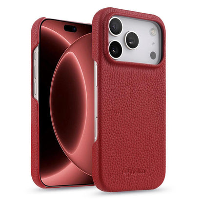 For iPhone 18 Pro Max melkco Litchi Texture Magnetic Half Coverage Genuine Leather Phone Case - Red - EDA009215515C
