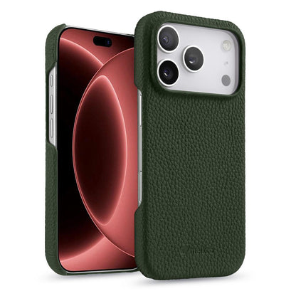 For iPhone 18 Pro Max melkco Litchi Texture Magnetic Half Coverage Genuine Leather Phone Case - Dark Green - EDA009215515F
