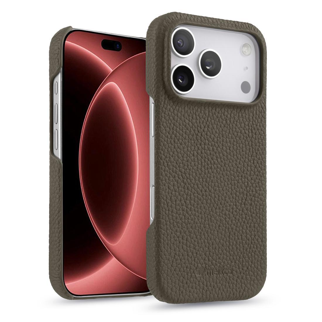 For iPhone 18 Pro melkco Litchi Texture Magnetic Half Coverage Genuine Leather Phone Case - Grey - EDA009215516D