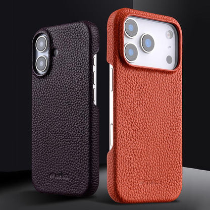 For iPhone 18 Pro Max melkco Litchi Texture Magnetic Half Coverage Genuine Leather Phone Case - Black - EDA009215515B