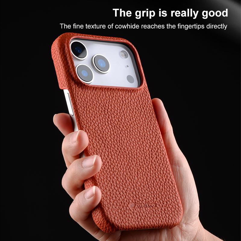 For iPhone 18 Pro Max melkco Litchi Texture Magnetic Half Coverage Genuine Leather Phone Case - Black - EDA009215515B