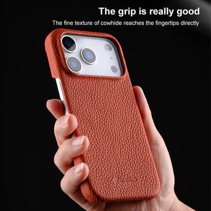 For iPhone 18 Pro Max melkco Litchi Texture Magnetic Half Coverage Genuine Leather Phone Case - Black - EDA009215515B