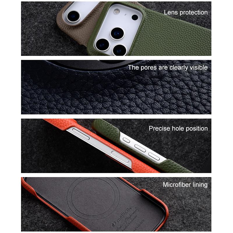For iPhone 18 Pro Max melkco Litchi Texture Magnetic Half Coverage Genuine Leather Phone Case - Black - EDA009215515B
