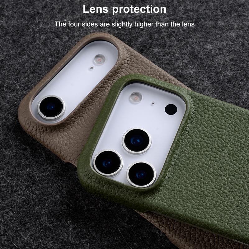 For iPhone 18 Pro melkco Litchi Texture Magnetic Half Coverage Genuine Leather Phone Case - Orange - EDA009215516A