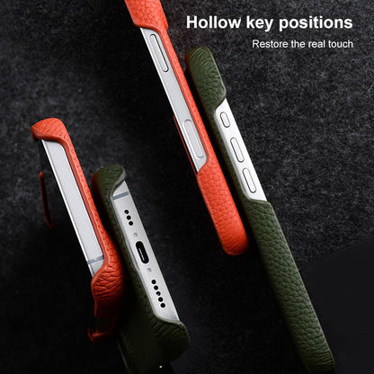 For iPhone 18 Pro melkco Litchi Texture Magnetic Half Coverage Genuine Leather Phone Case - Orange - EDA009215516A