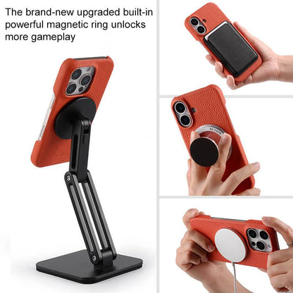 For iPhone 18 Pro Max melkco Litchi Texture Magnetic Half Coverage Genuine Leather Phone Case - Black - EDA009215515B