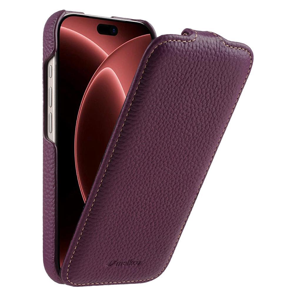For iPhone 18 Pro Max melkco Litchi Texture Vertical Flip Magnetic Genuine Leather Phone Case - Purple - EDA009216705A