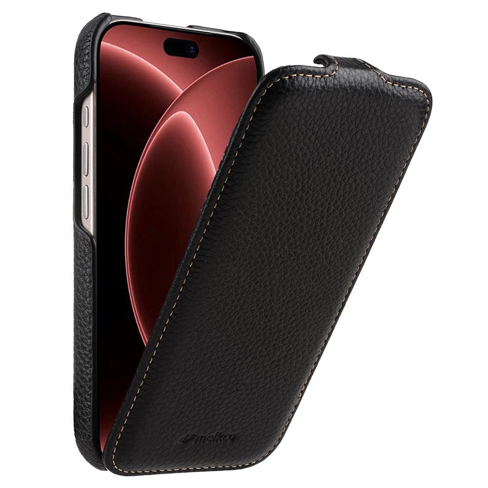 For iPhone 18 Pro Max melkco Litchi Texture Vertical Flip Magnetic Genuine Leather Phone Case - Black - EDA009216705B