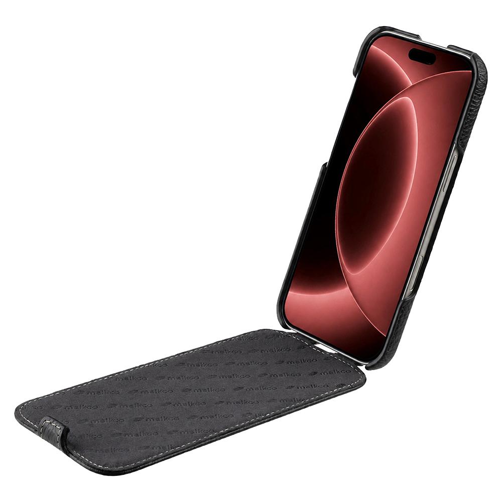 For iPhone 18 Pro Max melkco Litchi Texture Vertical Flip Magnetic Genuine Leather Phone Case - Black - EDA009216705B