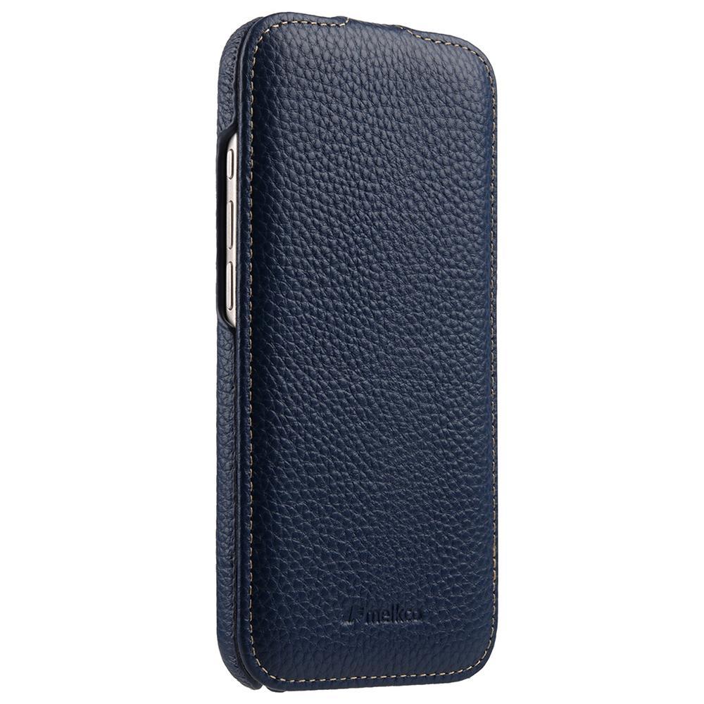 For iPhone 18 Pro Max melkco Litchi Texture Vertical Flip Magnetic Genuine Leather Phone Case - Dark Blue - EDA009216705C
