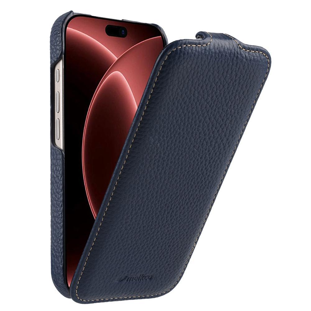 For iPhone 18 Pro Max melkco Litchi Texture Vertical Flip Magnetic Genuine Leather Phone Case - Dark Blue - EDA009216705C