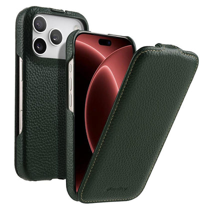 For iPhone 18 Pro Max melkco Litchi Texture Vertical Flip Magnetic Genuine Leather Phone Case - Dark Green - EDA009216705D