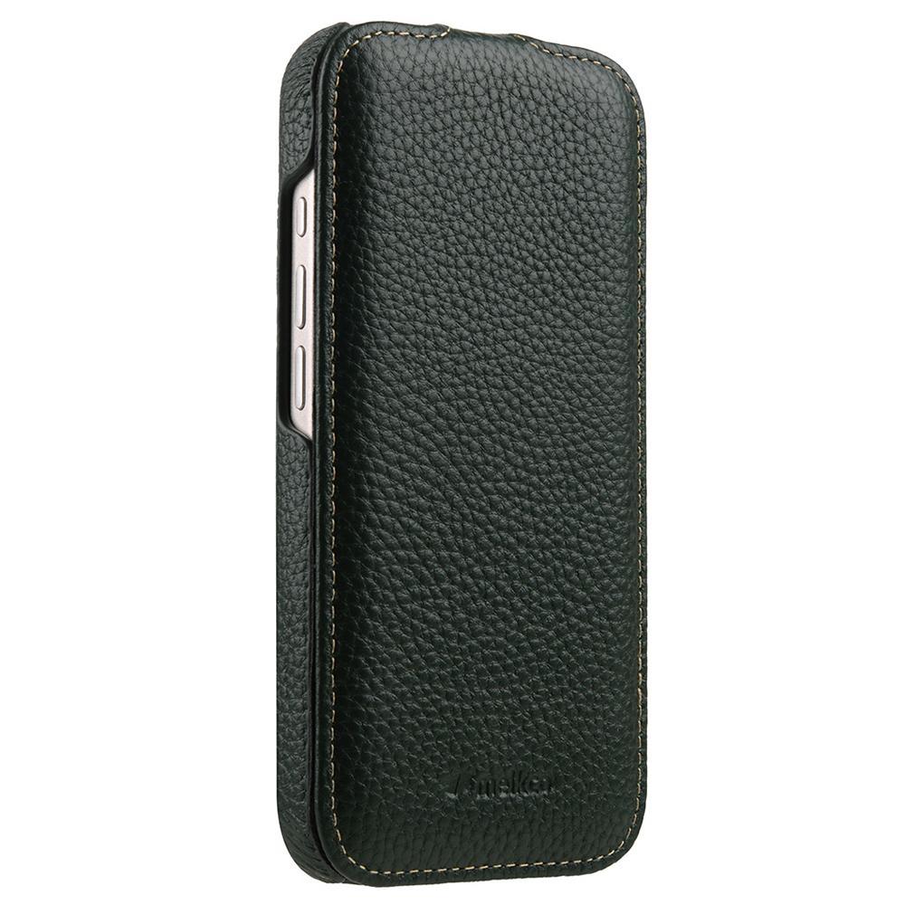 For iPhone 18 Pro Max melkco Litchi Texture Vertical Flip Magnetic Genuine Leather Phone Case - Dark Green - EDA009216705D