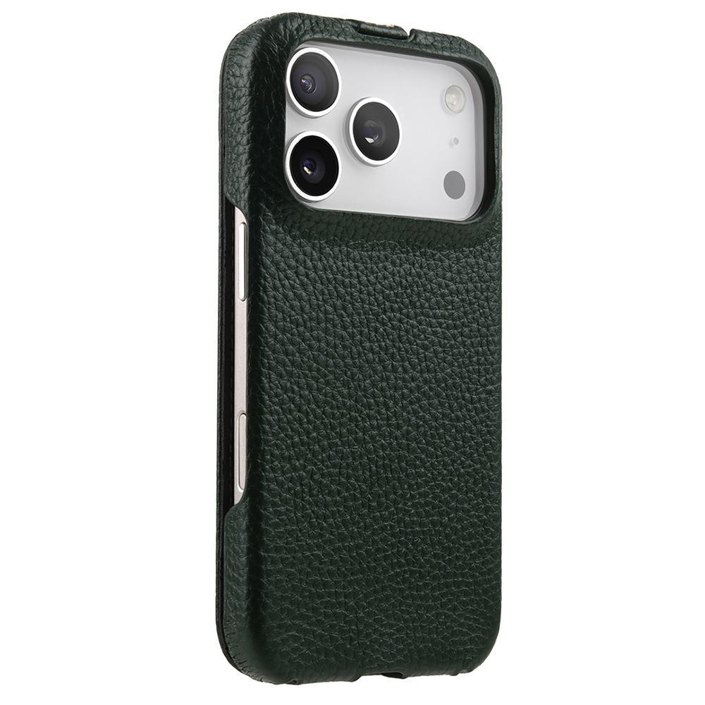 For iPhone 18 Pro Max melkco Litchi Texture Vertical Flip Magnetic Genuine Leather Phone Case - Dark Green - EDA009216705D