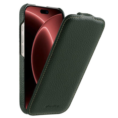For iPhone 18 Pro Max melkco Litchi Texture Vertical Flip Magnetic Genuine Leather Phone Case - Dark Green - EDA009216705D