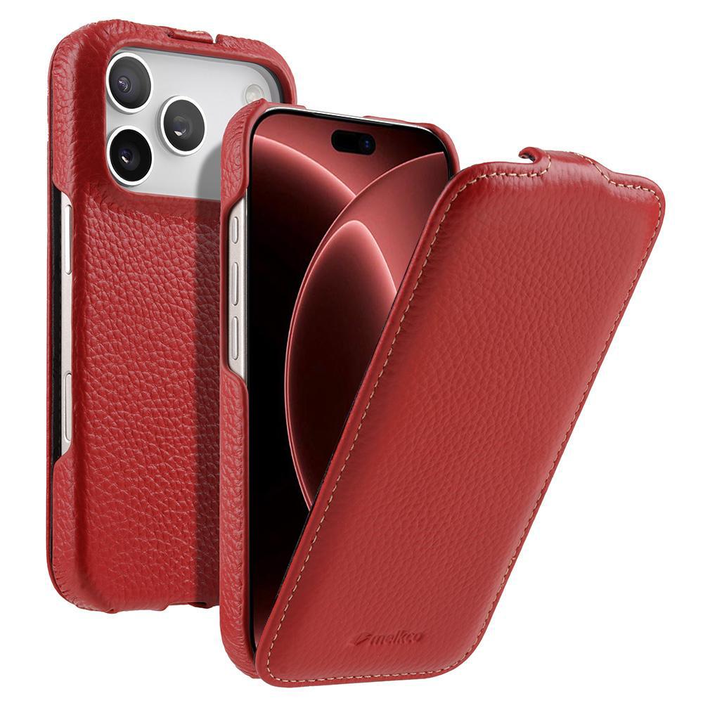 For iPhone 18 Pro Max melkco Litchi Texture Vertical Flip Magnetic Genuine Leather Phone Case - Red - EDA009216705E