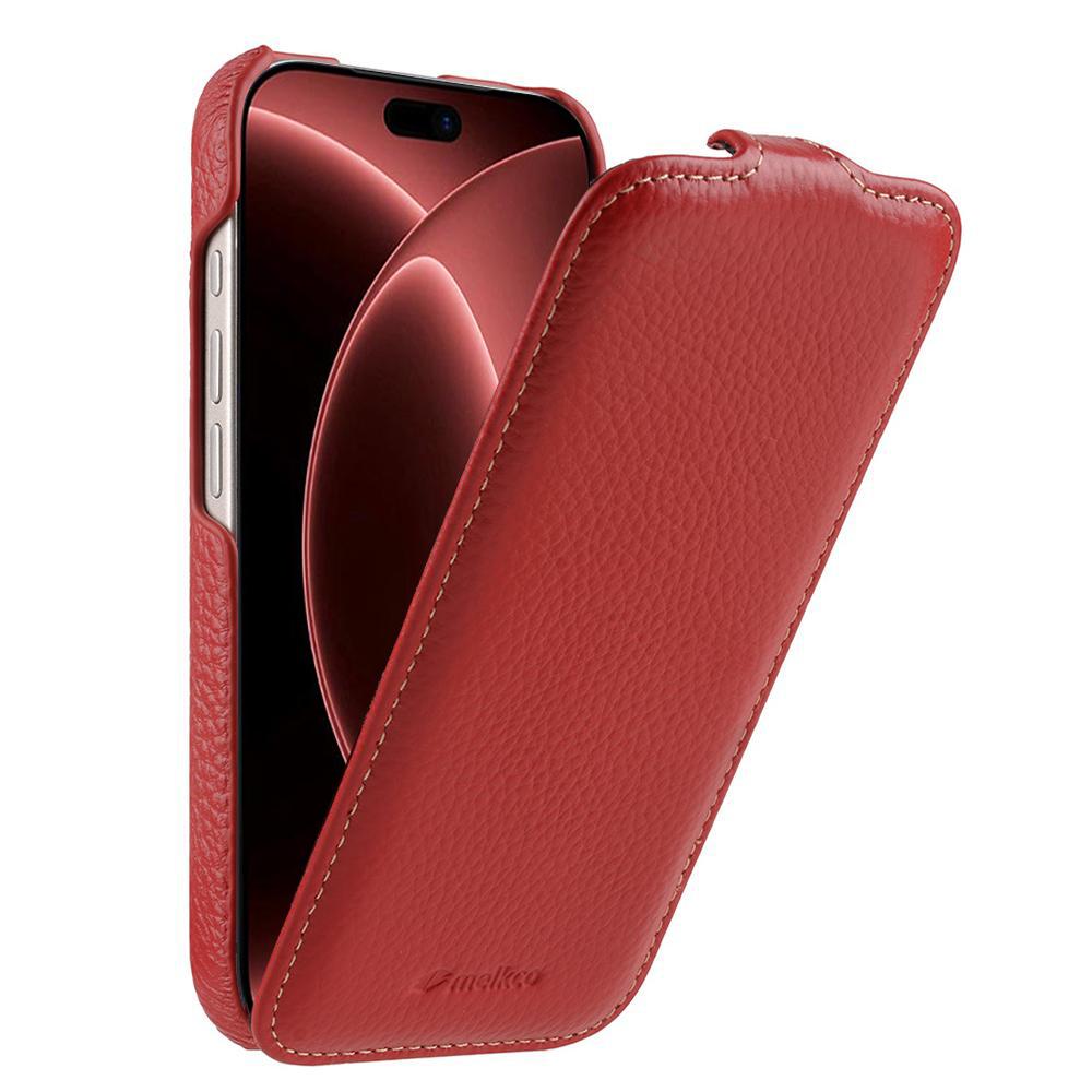For iPhone 18 Pro Max melkco Litchi Texture Vertical Flip Magnetic Genuine Leather Phone Case - Red - EDA009216705E