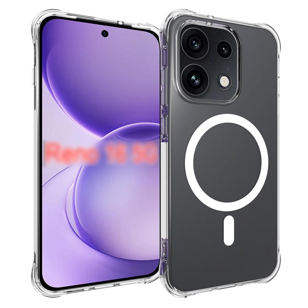 For OPPO Reno16 5G Global Shockproof Non-slip Magnetic TPU Phone Case - Transparent - EDA009225107A