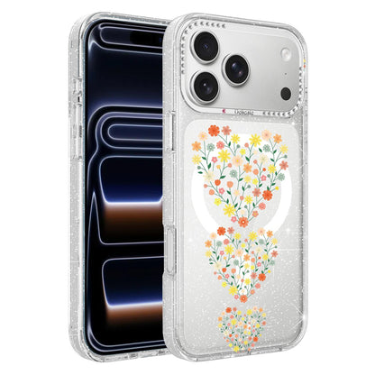 For iPhone 18 Pro Flower Pattern IMD Glitter Magnetic Phone Case - Heart-shaped Flower Clusters - EDA009236010A