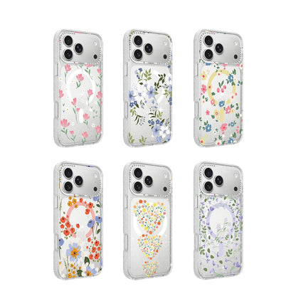 For iPhone 18 Pro Flower Pattern IMD Glitter Magnetic Phone Case - Warm Orange Blossom - EDA009236010F