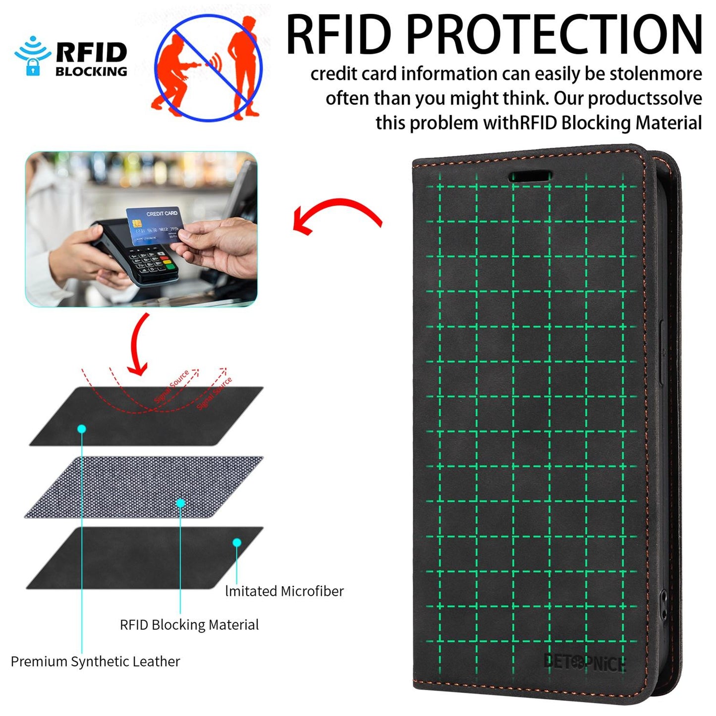 For Huawei nova 16 BETOPNICE Suction RFID Anti-theft Leather Phone Case(Black)