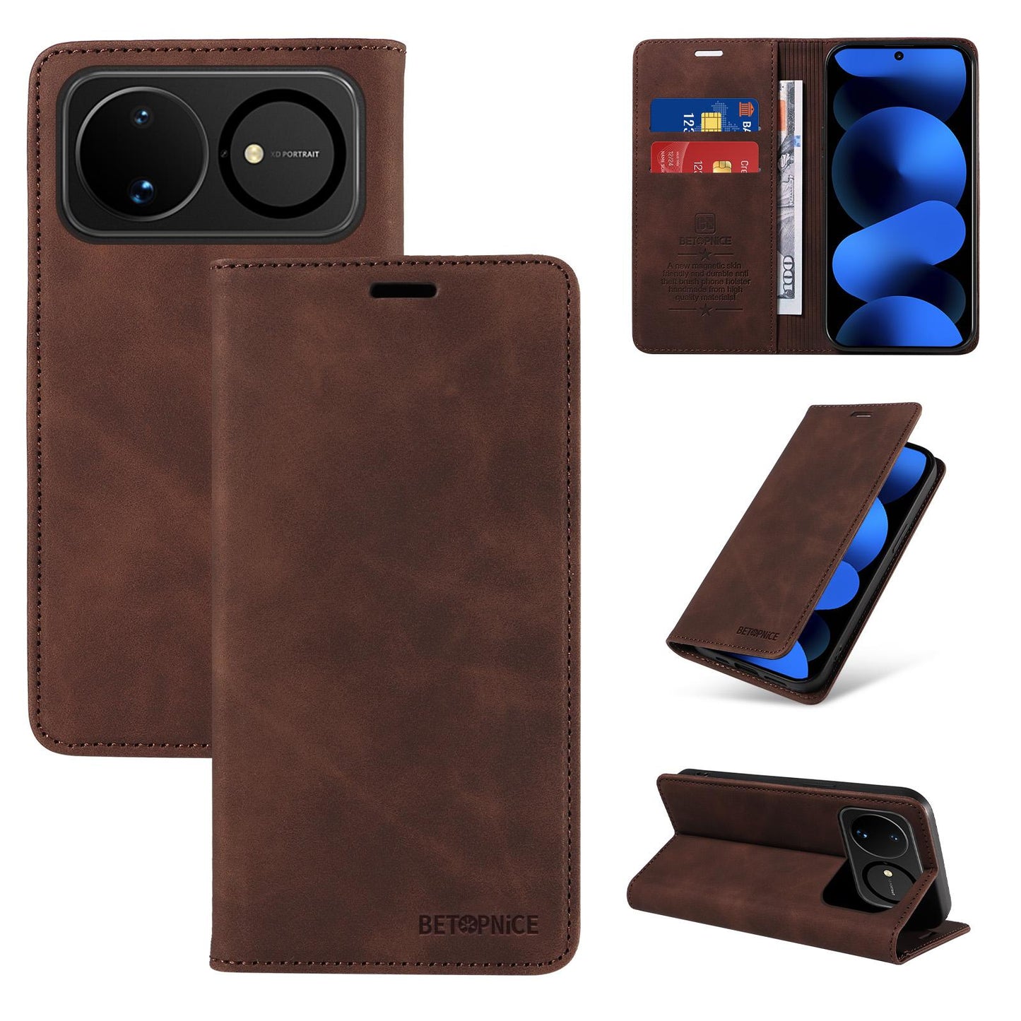 For Huawei nova 16 BETOPNICE Suction RFID Anti-theft Leather Phone Case(Brown)