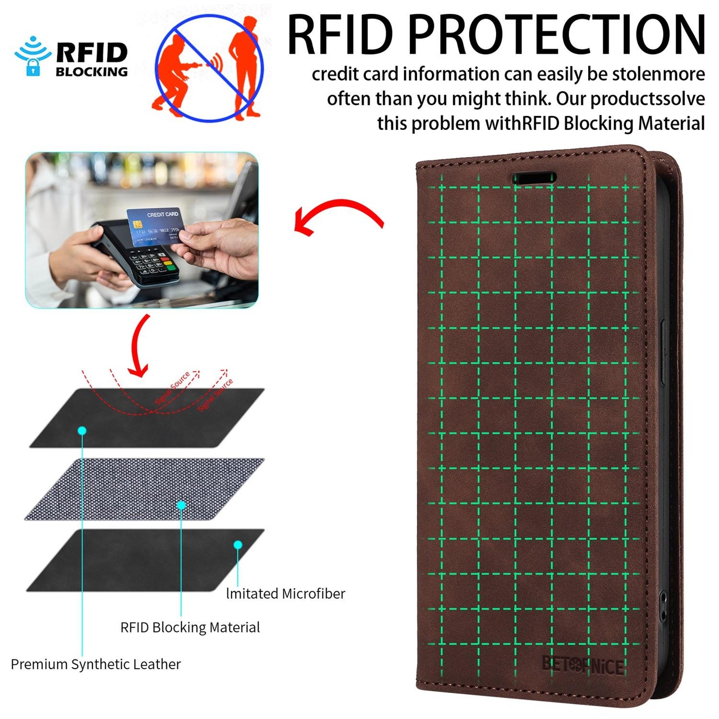 For Huawei nova 16 BETOPNICE Suction RFID Anti-theft Leather Phone Case(Brown)