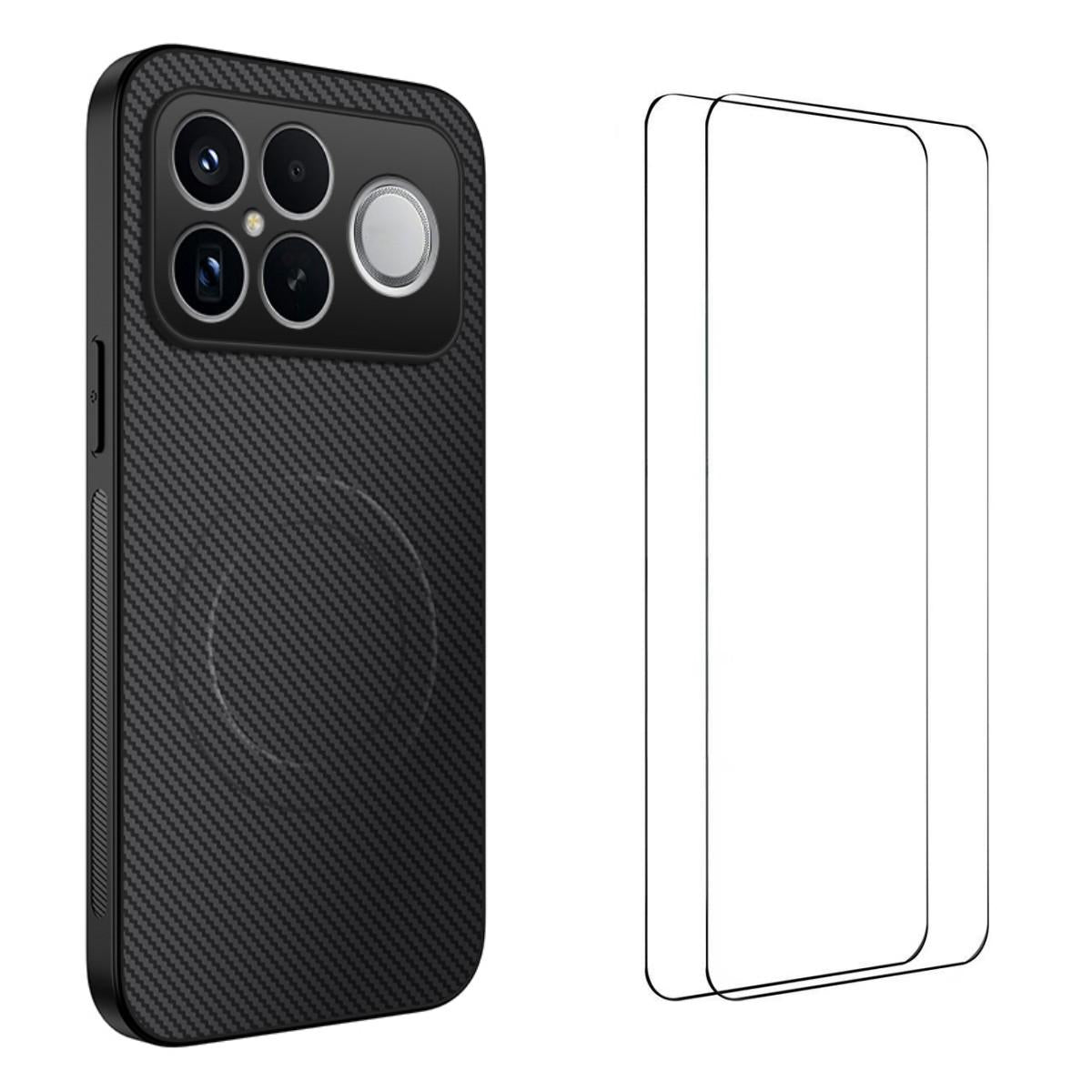 For Redmi K90 Pro Max 5G / Poco F8 Ultra WANLONFENG TQ1 Series Magnetic Carbon Fiber Texture Phone Case with 2pcs Screen Films(Black)