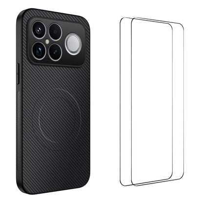 For Redmi K90 Pro Max 5G / Poco F8 Ultra WANLONFENG TQ1 Series Magnetic Carbon Fiber Texture Phone Case with 2pcs Screen Films(Black)