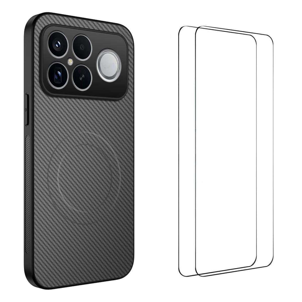 For Redmi K90 Pro Max 5G / Poco F8 Ultra WANLONFENG TQ1 Series Magnetic Carbon Fiber Texture Phone Case with 2pcs Screen Films(Grey)