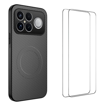 For Redmi K90 Pro Max 5G / Poco F8 Ultra WANLONFENG TQ1 Series Magnetic Carbon Fiber Texture Phone Case with 2pcs Screen Films(Grey)