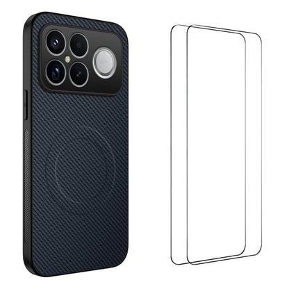 For Redmi K90 Pro Max 5G / Poco F8 Ultra WANLONFENG TQ1 Series Magnetic Carbon Fiber Texture Phone Case with 2pcs Screen Films(Sapphire Blue)